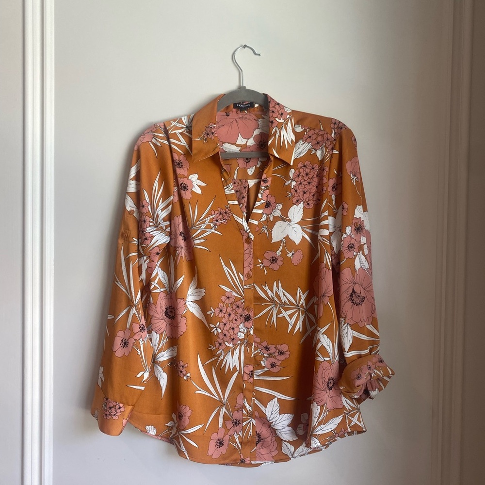 Express Blouse| Orange Floral| Size Large